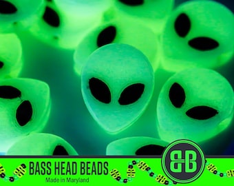 Alien Kandi Beads | Glow in the Dark/UV Reactive Packs of 5, 10, 20, or 30 beads. Plastic Music Festival & Rave Charms