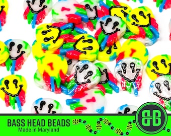 Trippy Smiley Face Kandi Beads | Packs of 4, 10, 20, 30, or 50 beads. 3D Printed EDM Beads in Glossy ABS Plastic