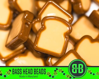 Toast/Bread Kandi Beads | Packs of 1, 5, 10, 20, 30, or 50 beads. 3D Printed Music Festival + Rave Charms in Glossy, Colorful ABS Plastic
