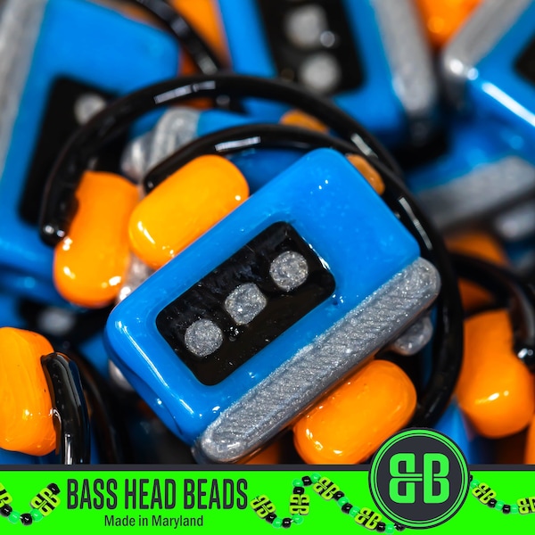 Retro Tape Player Kandi Beads | Packs of 10, 20, 30, 50 beads. 3D Printed Music Festival + Rave Charms in Glossy, Colorful ABS Plastic