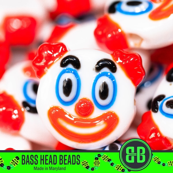 Clown Kandi Beads | Packs of 5, 10, 20, 30, or 50 beads. 3D Printed Music Festival + Rave Charms in Glossy, Colorful ABS Plastic