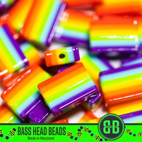 Rainbow Pride Flag Kandi Beads | Packs of 5, 10, 20, 30, or 50 beads. 3D Printed Music Festival + Rave Charms in Glossy, Colorful ABS