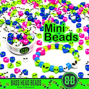 Mini Alien Kandi Beads | Packs of 8, 12, 24, or 36 beads. Music Festival + Rave Charms in Glossy, Colorful Plastic.