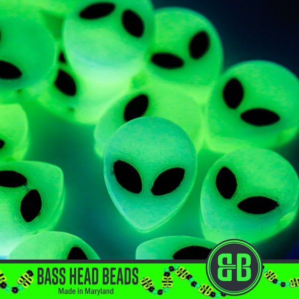 Alien Kandi Beads | Glow in the Dark/UV Reactive Packs of 5, 10, 20, 30, or 50 beads. 3D Printed Music Festival & Rave Charms in ABS Plastic