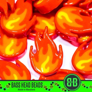 Fire Emoji Kandi Beads | Packs of 5, 10, 20, 30, or 50 beads. 3D Printed Music Festival + Rave Charms in Glossy, Colorful Plastic