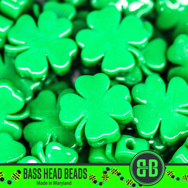 Four Leaf Clover Kandi Beads | Packs of 5, 10, 20, 30, or 50 beads. 3D Printed Music Festival + Rave Charms in Glossy, Colorful ABS Plastic