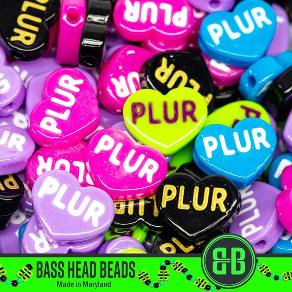 PLUR Kandi Beads | Choose from Pink, Black, Green, Blue, Purple, or Variety Pack. Packs of 5, 10, 20, 30, or 50 beads. 3D Printed EDM Beads