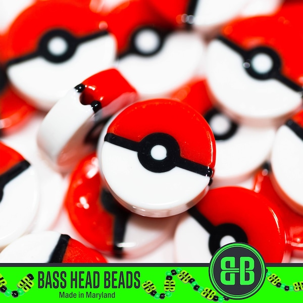 Pokeball Kandi Beads / Paquetes de 5, 10, 20, 30 o 50 cuentas. Festival de música impreso en 3D + dijes rave en plástico ABS brillante y colorido