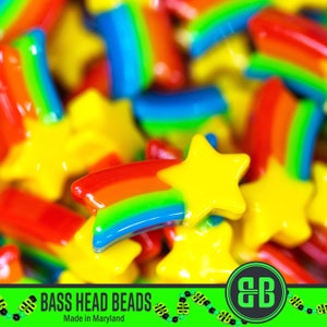 Shooting Star Kandi Beads | Packs of 5, 10, 20, 30, or 50 beads. 3D Printed Music Festival + Rave Charms in Glossy, Colorful ABS Plastic