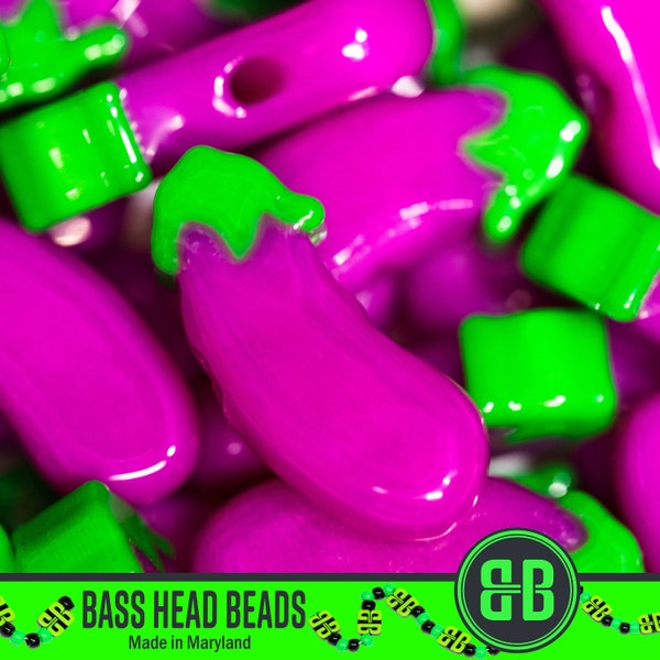 Eggplant Kandi Beads | Packs of 5, 10, 20, 30, or 50 beads. 3D Printed Music Festival + Rave Charms in Glossy, Colorful ABS Plastic