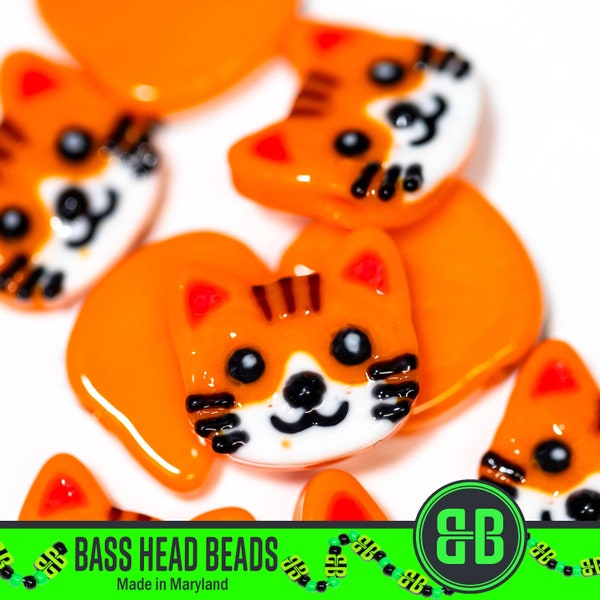 Orange Cat Kandi Beads | Packs of 5, 10, 20, 30, or 50 beads. 3D Printed Music Festival + Rave Charms in Glossy, Colorful ABS Plastic