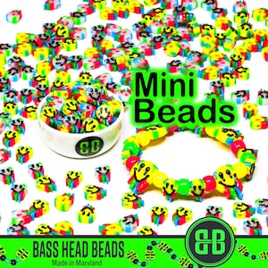Mini Trippy Smiley Kandi Beads | Packs of 6, 10, 20, or 30 beads. Music Festival + Rave Charms in Glossy, Colorful Plastic.