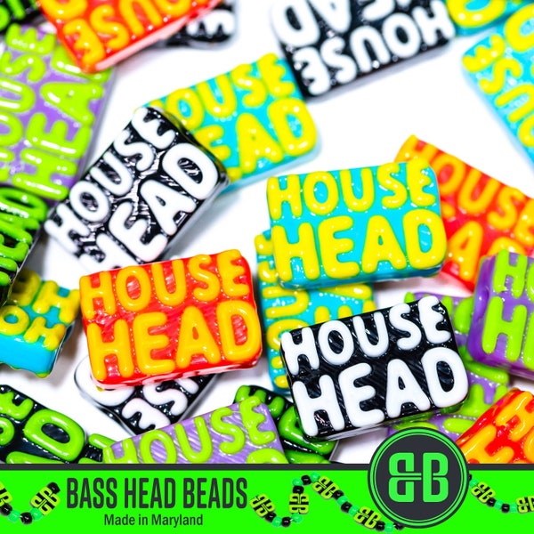 House Head Kandi Beads | Choose from Black + White, Blue + Yellow, Purple + Green, Pink + Yellow (UV), Black + Green, or Variety Pack.