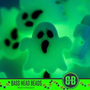 Ghost Kandi Beads | Glow in the Dark/UV Reactive Packs of 5, 10, 20, 30, or 50 beads. 3D Printed Music Festival + Rave Charms in ABS Plastic