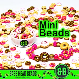 Mini Donut Kandi Beads | Packs of 6, 12, 24, or 36 beads. EDM Music Festival + Rave Charms in Glossy, Colorful Plastic.