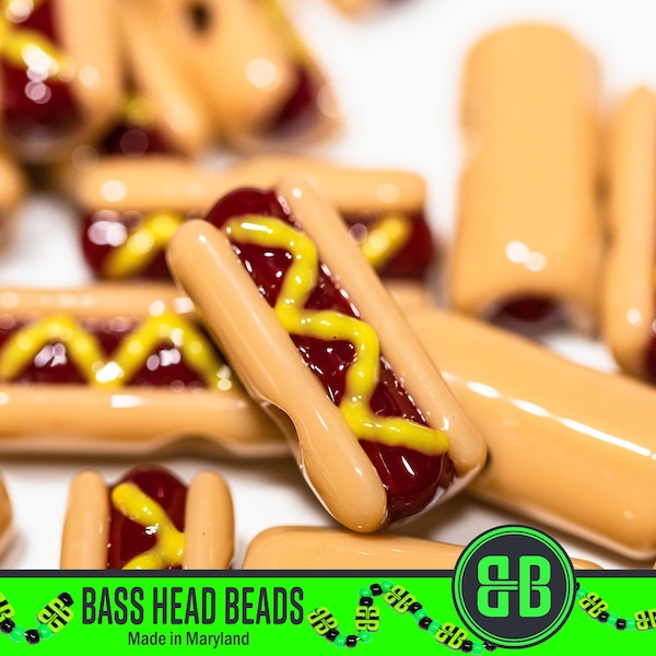 Hot Dog Kandi Beads | Packs of 5, 10, 20, 30, or 50 beads. 3D Printed Music Festival + Rave Charms in Glossy, Colorful ABS Plastic