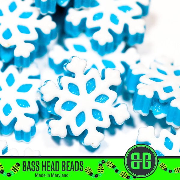 Snowflake Kandi Beads | Packs of 10, 20, 30, or 50 beads. 3D Printed Music Festival + Rave Charms in Glossy, Colorful ABS Plastic