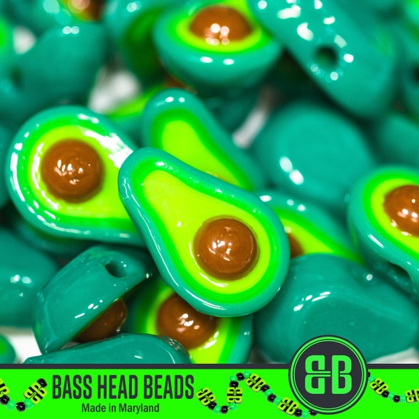 Avocado Kandi Beads | Packs of 5, 10, 20, 30, or 50 beads. 3D Printed Music Festival + Rave Charms in Glossy, Colorful ABS Plastic