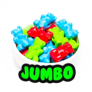 Jumbo Gummy Bear Beads | Packs of 3, 6, 12, or 18 beads. Music Festival + Rave Charms in Glossy, Colorful Plastic.