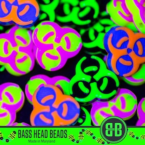 Biohazard Kandi Beads | Choose from Black + White, Red + Black, Blue + Orange (UV), Pink + Yellow (UV), Green + Black (UV), or Variety Pack.