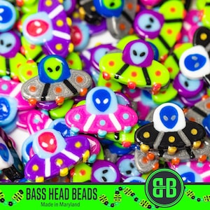 Alien UFO Kandi Beads | Choose from Pink, Gray, Black, Purple, Green, or Variety Pack. Packs of 5, 10, 20, 30, or 50 beads. 3D Printed
