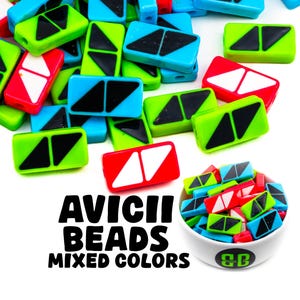 Avicii Kandi Beads | Choose from Blue + Black, Black + Gold, Pink + White, Green + Black, Purple + Yellow, or Variety Pack.