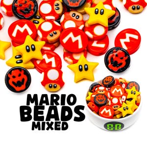 Nostalgic Video Game Kandi Beads | Choose from Star, Mario, Bowser, Mushroom, or Variety Pack. Packs of 4, 12, 24, or 30 beads.