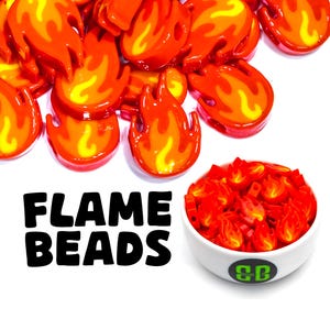 Fire Emoji Kandi Beads | Packs of 1, 5, 10, 20, or 30 beads. Music Festival + Rave Charms in Glossy, Colorful Plastic.