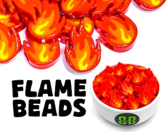 Fire Emoji Kandi Beads | Packs of 1, 5, 10, 20, or 30 beads. Music Festival + Rave Charms in Glossy, Colorful Plastic.