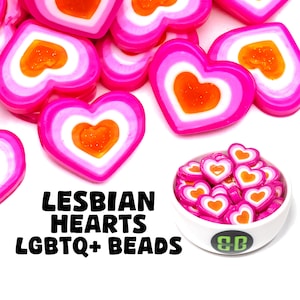 Lesbian Heart Kandi Beads | Packs of 5, 10, 20, or 30 beads. Music Festival + Rave Charms in Glossy, Colorful Plastic.