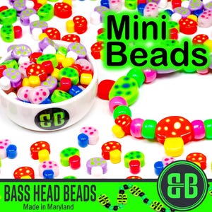 Mini Cartoon Mushroom Kandi Beads | Packs of 8, 12, 24, or 36 beads. 3D Printed Music Festival + Rave Charms in Glossy, Colorful ABS Plastic