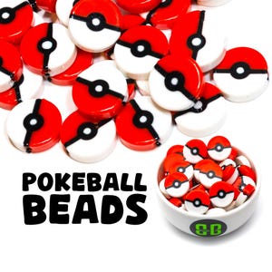 Pokeball Kandi Beads | Packs of 5, 10, 20, or 30 beads. Music Festival + Rave Charms in Glossy, Colorful Plastic.