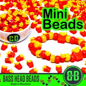Mini French Fry Kandi Beads | Packs of 5, 10, 20, or 30 beads. Music Festival + Rave Charms in Glossy, Colorful Plastic.