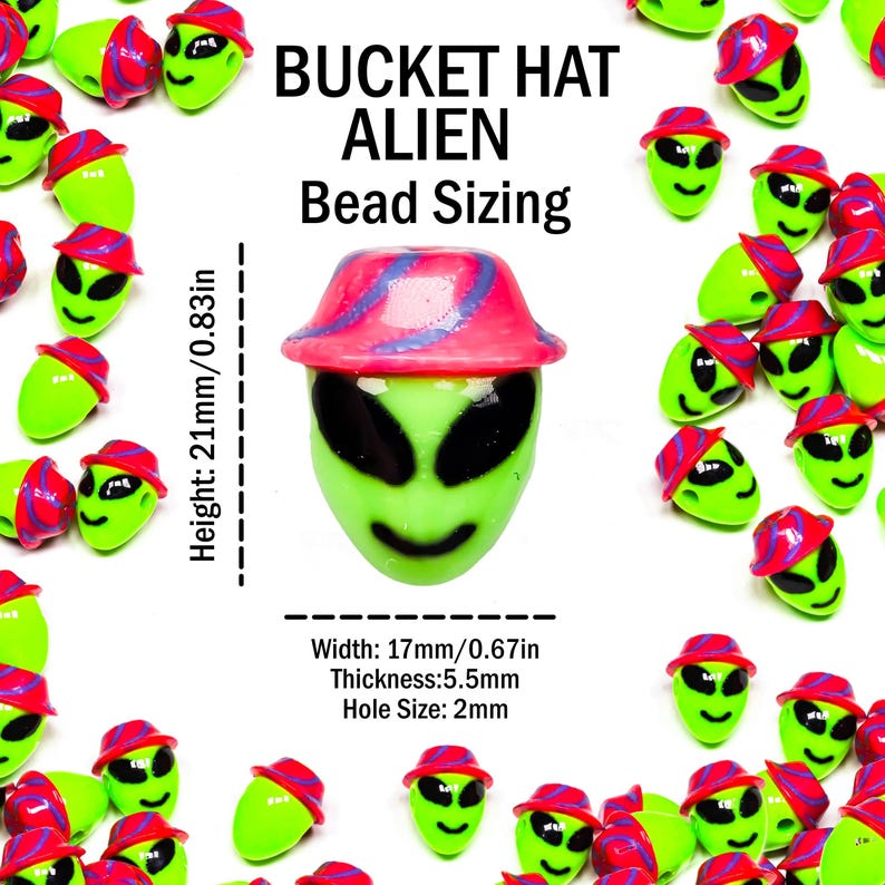 Wook Alien, Bucket Hat Alien Beads | Rave + Festival Beads, Packs of 5 ...