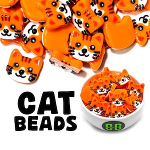 Orange Cat Kandi Beads | Packs of 5, 10, 20, or 30 beads. Music Festival + Rave Charms in Glossy, Colorful Plastic.