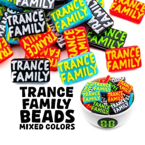 Trance Family Kandi Beads | Choose from Gold + Black, Green + Black, Blue + Black, Pink + White, Red + Gold, or Variety Pack. EDM Beads