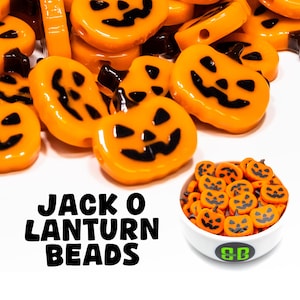 Jack O&#39;Lantern Kandi Beads | Packs of 1, 5, 10, 20, or 30 beads. Music Festival + Rave Charms in Glossy, Colorful Plastic.