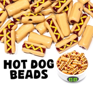Hot Dog Kandi Beads | Packs of 5, 10, 20, or 30 beads. Music Festival + Rave Charms in Glossy, Colorful Plastic.