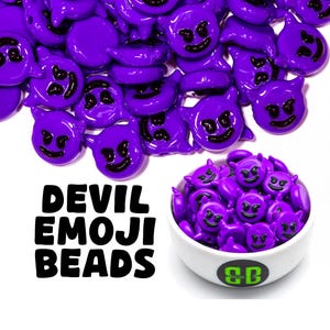 Devil Emoji Kandi Beads | Packs of 1, 5, 10, 20, or 30 beads. Music Festival + Rave Charms in Glossy, Colorful Plastic.