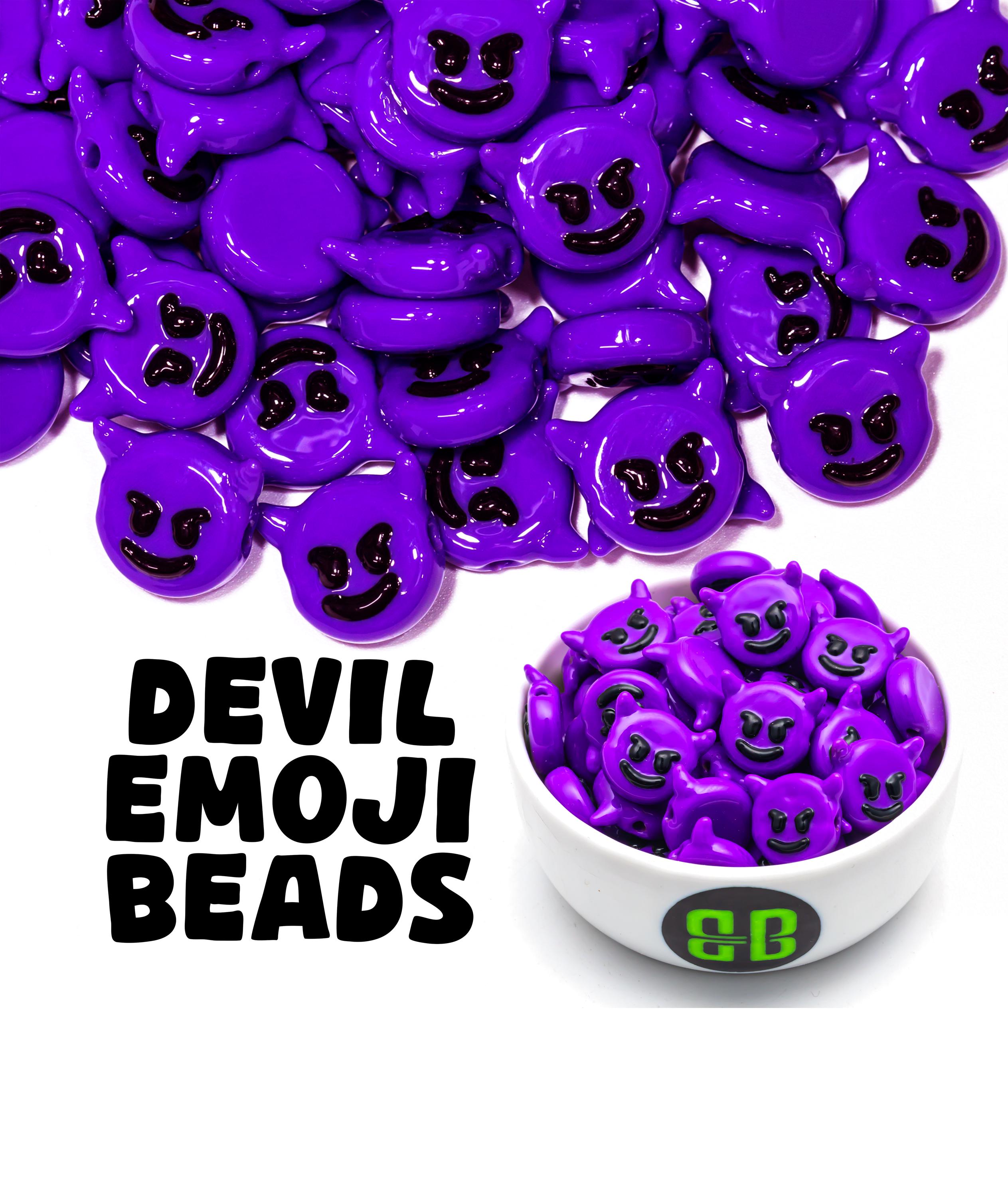 Devil Emoji Kandi Beads | Packs of 1, 5, 10, 20, or 30 beads. Music Festival + Rave Charms in Glossy, Colorful Plastic.