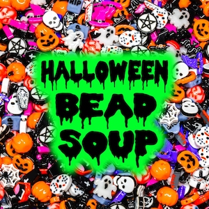 Spooky Bead Soup! Mixed Halloween Kandi Beads by Weight. Grab Bag of Bass Head Beads for Festival Jewelry. Definitely Not Haunted.