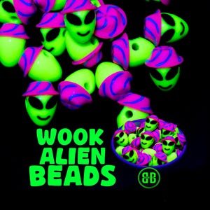 Wook Alien, Bucket Hat Alien Beads | Rave + Festival Beads, Packs of 1, 5, 10, 20, or 30 beads in Glossy, Colorful Plastic.