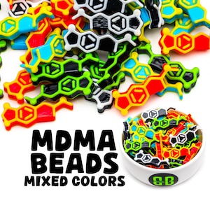 MDMA Molecule Kandi Beads | Choose from Green + Black, Pink + Yellow (UV), Black + White, Blue + Yellow, Purple + Green, or Variety Pack.