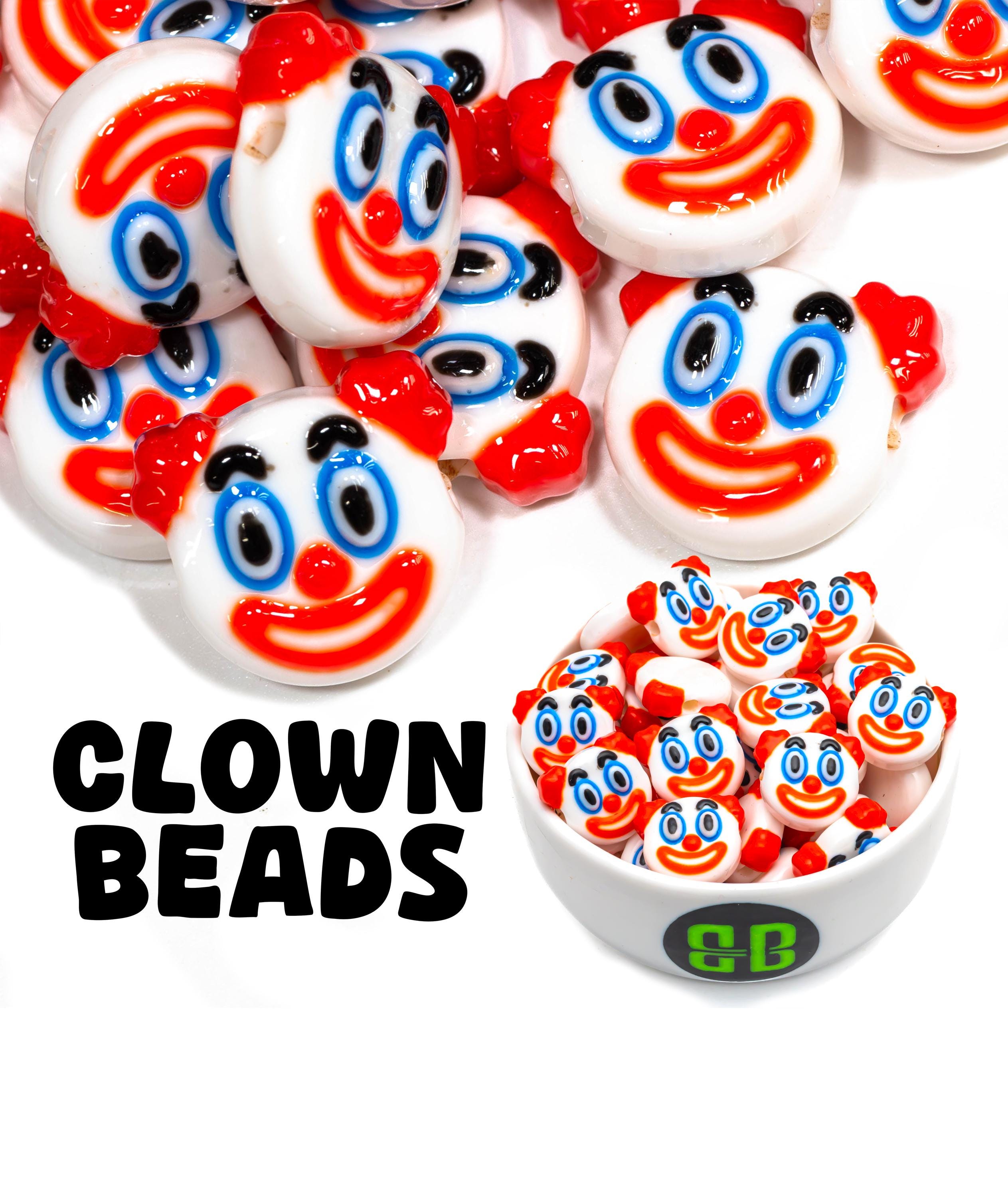 Clown Kandi Beads | Packs of 5, 10, 20, or 30 beads. Music Festival + Rave Charms in Glossy, Colorful Plastic.