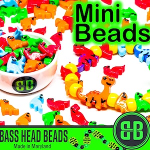 Mini Brontosaurus Kandi Beads | Packs of 8, 12, 24, or 36 beads. Music Festival + Rave Charms in Glossy, Colorful Plastic.