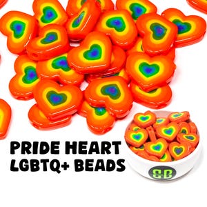 Pride Heart Kandi Beads | Packs of 5, 10, 20, or 30 beads. Music Festival + Rave Charms in Glossy, Colorful Plastic.