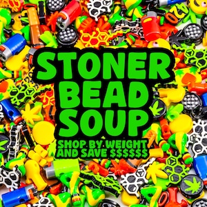 Stoner Soup! Mix of 420 Themed Kandi Beads by Weight. Grab Bag of Bass Head Beads for Festival Jewelry.