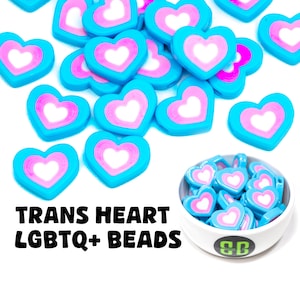 Trans Heart Kandi Beads | Packs of 5, 10, 20, or 30 beads. EDM Music Festival + Rave Charms in Glossy, Colorful Plastic.