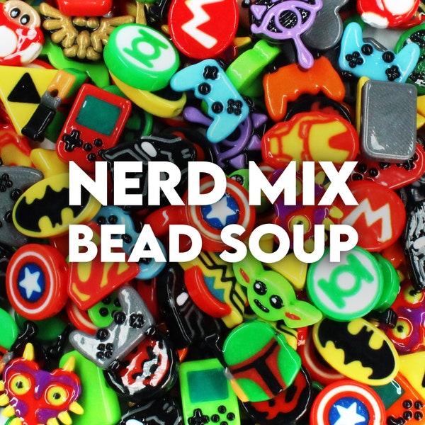 Nerd Bead Soup! Pop Culture Mix of Kandi Beads by Weight. Grab Bag of Bass Head Beads. Perfect For Festival Going Gamers & Superhero Nerds!