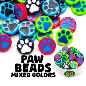 Paw Print Kandi Beads | Choose from Green, Black, Blue, Red, Pink, or Variety Pack. Packs of 5, 10, 20, or 30 beads.